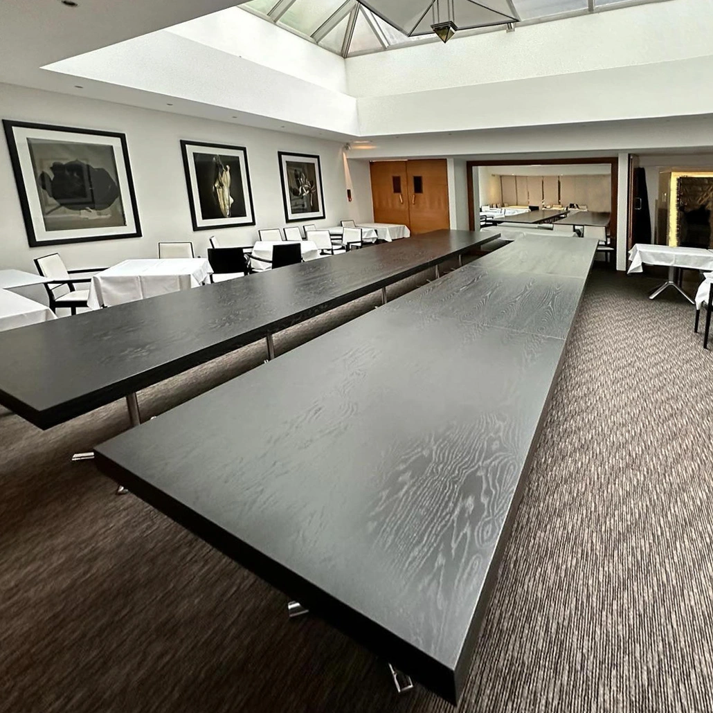 Private dining tables supplied in Ebony PU satin Nobu Restaurant, Old Park Lane, London