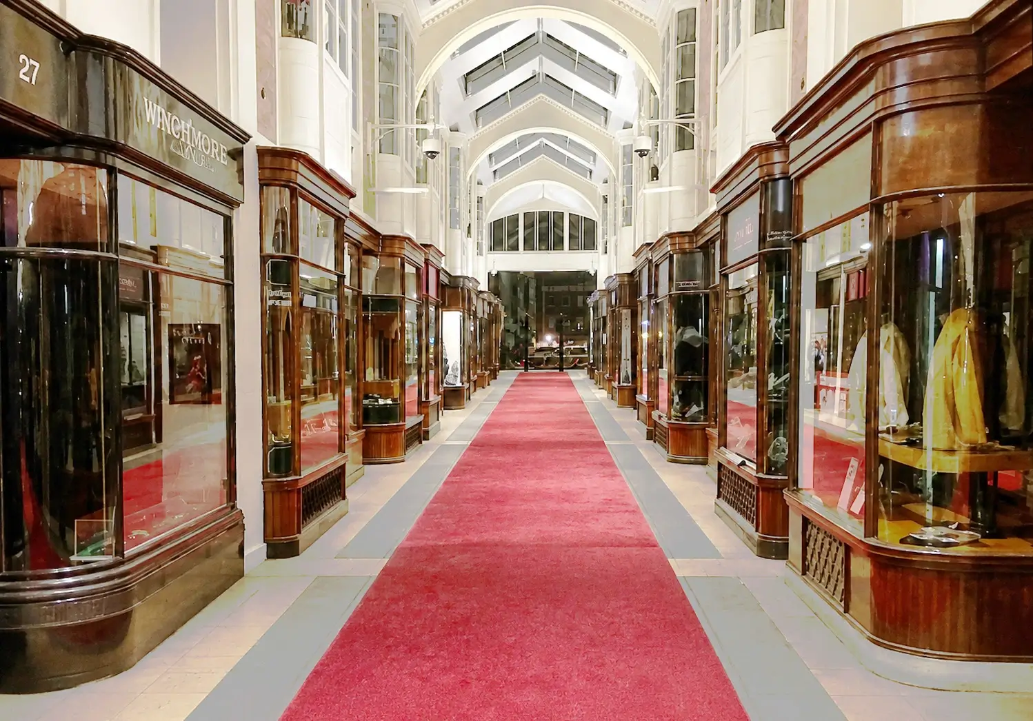 Shop fronts refurbished at Burlington Arcade, Westminster, London]