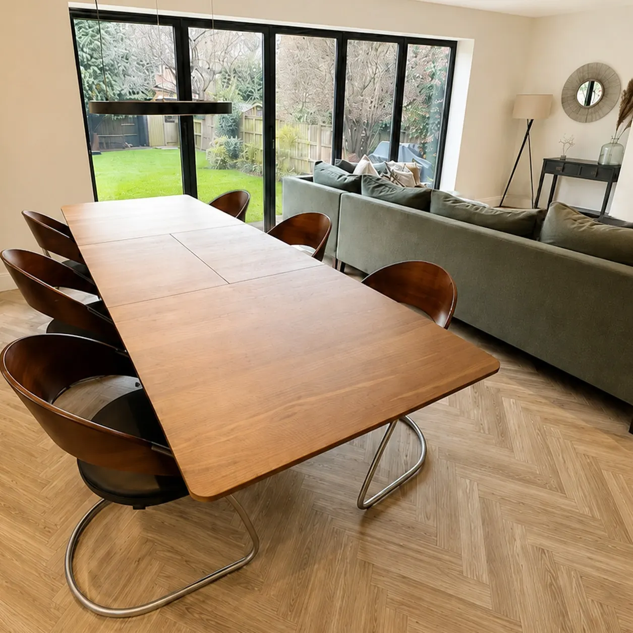 Customised Walnut dining table & chairs, bespoke stain & 5% PU lacquer, Cobham, Surrey
