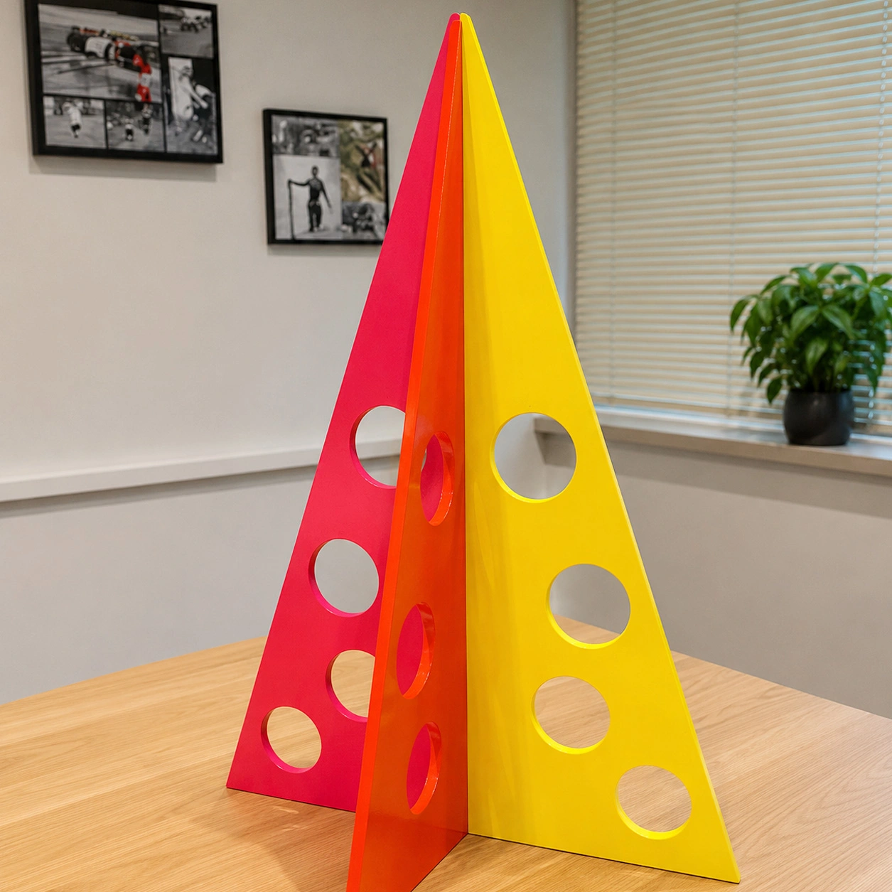 MDF Christmas trees spray painted in four bespoke colours for Selfridges window display